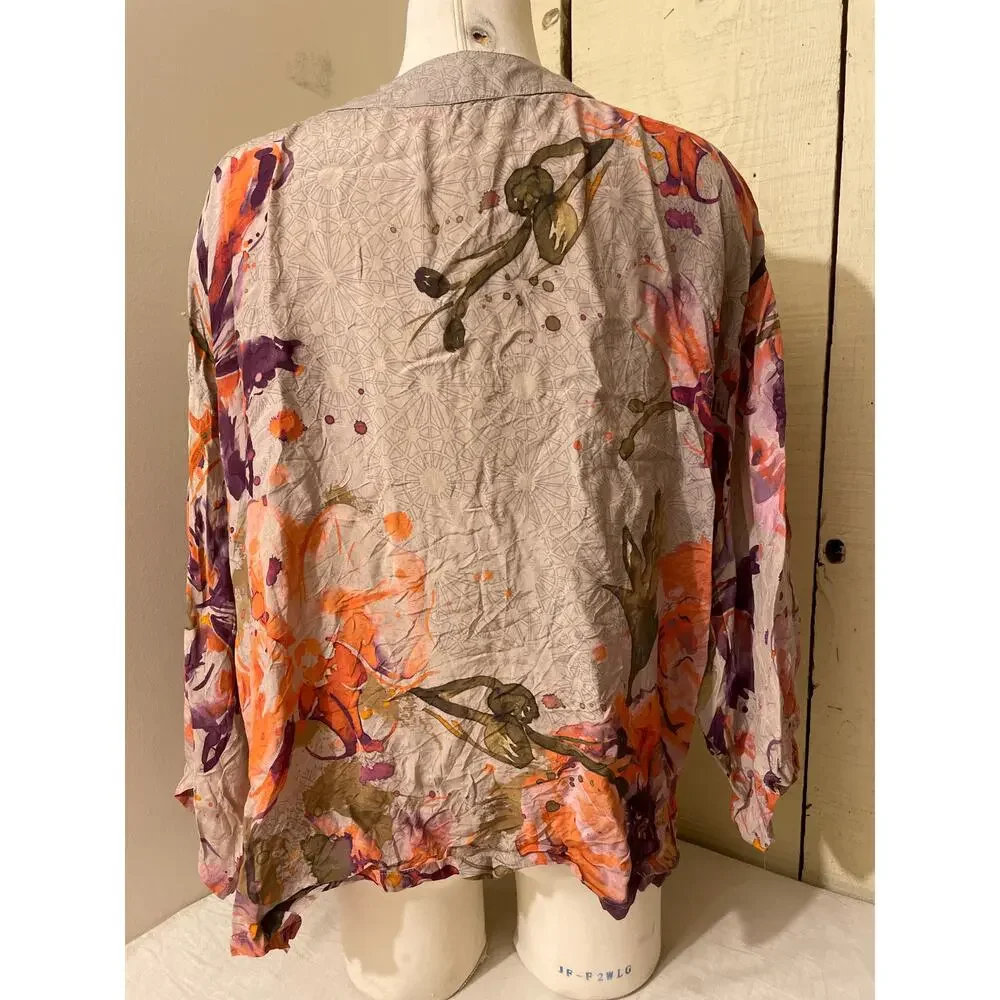 Powder Women's‎ One Size Open Front Floral Long Sleeve Modal Kimono Blouse